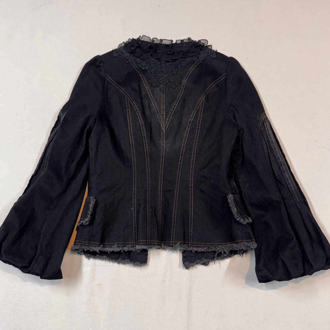 M) Milano 1th 프릴 & 레이스 디테일 벨슬리브 데님 자켓 상품이미지6