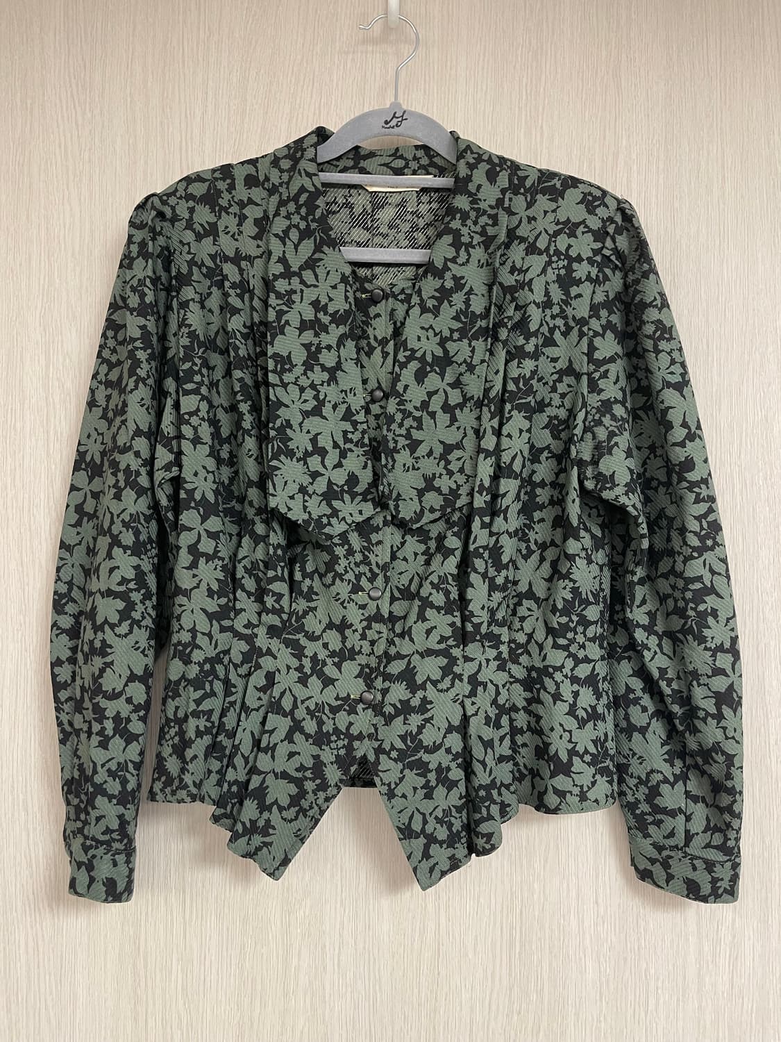 빈티지 발망 플라워 패턴 셔츠 그린 블랙 꽃무늬 상품이미지1