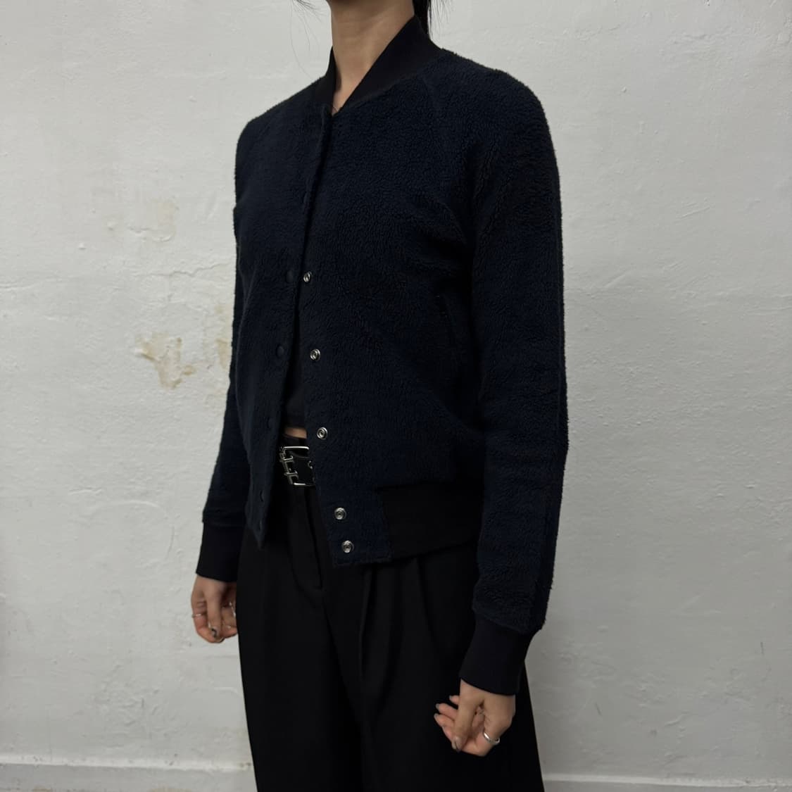 히스테릭글래머 블랙컬러 박스로고 프린트 쉐르파 스타디움 자켓  상품이미지1