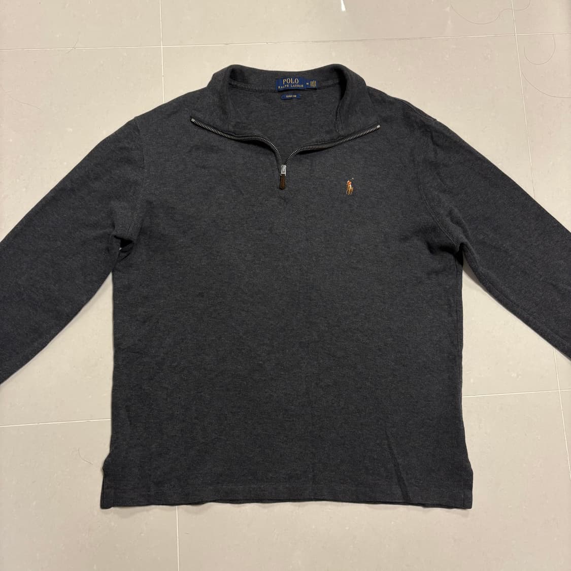 정품 폴로 랄프로렌 신형 반집업 코튼 니트 차콜 상품이미지3