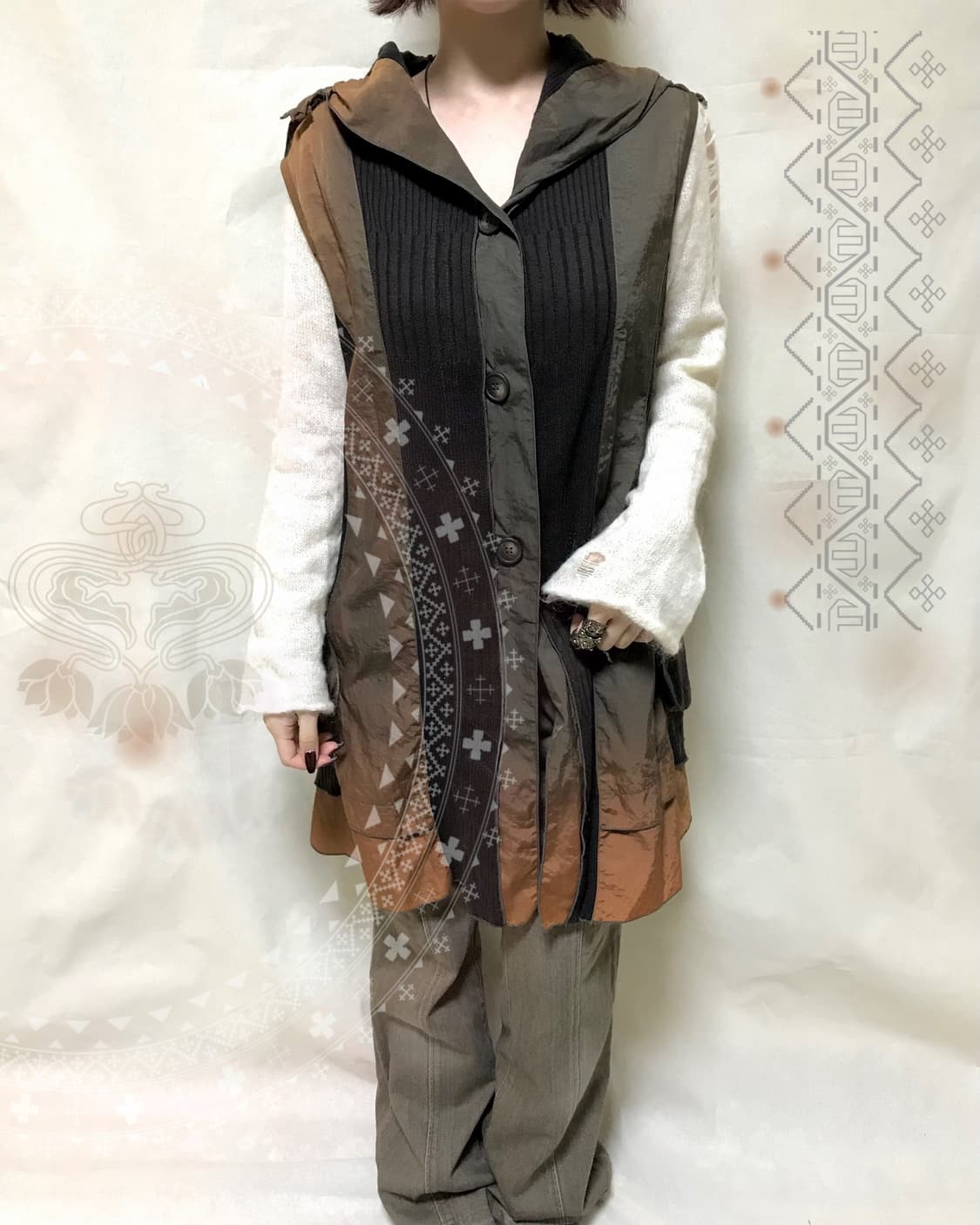 브릭 레이어드 셔링 베스트 자켓 상품이미지1