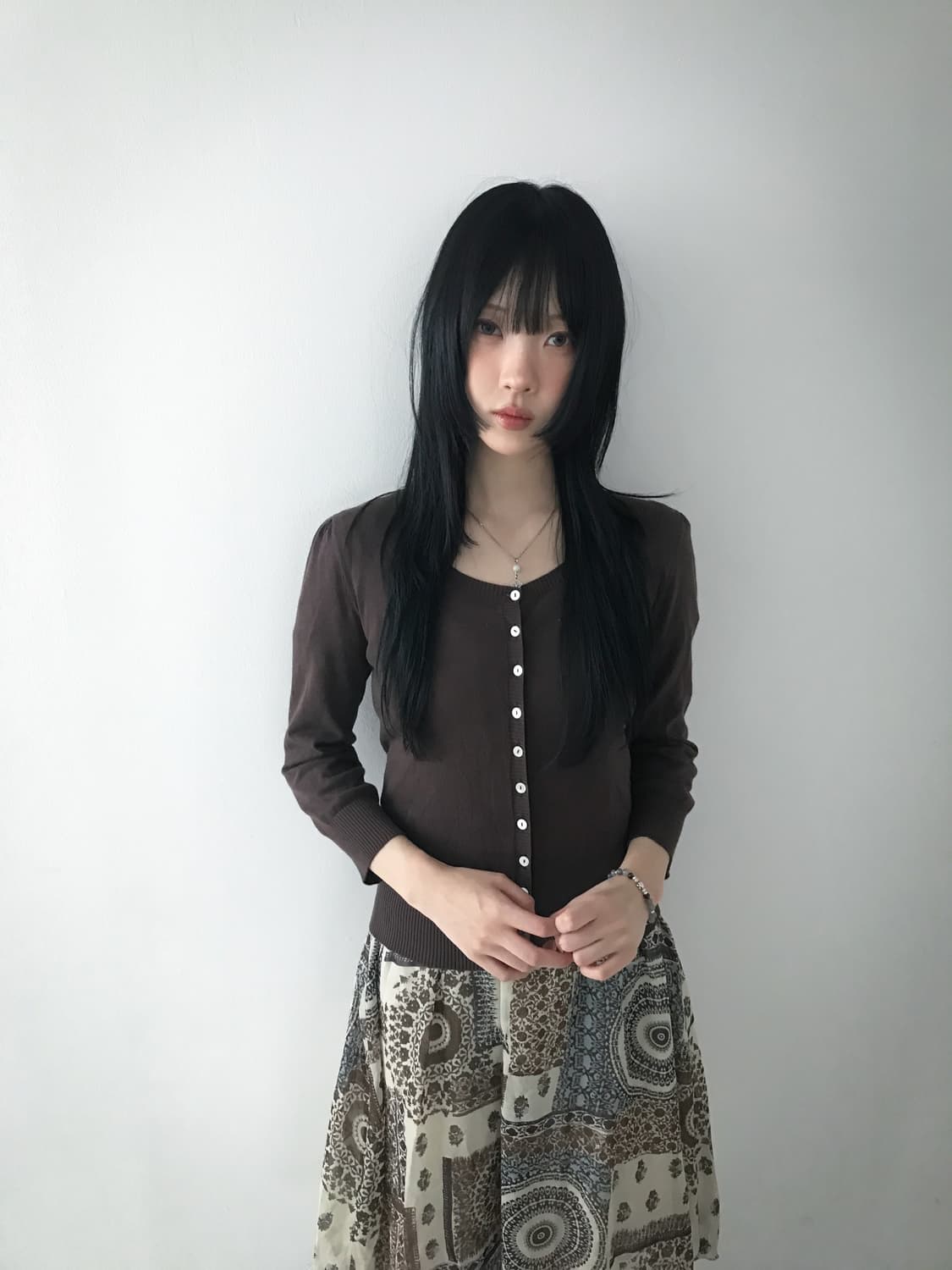 Square Neck Slim Cardigan(Brown) 상품이미지4