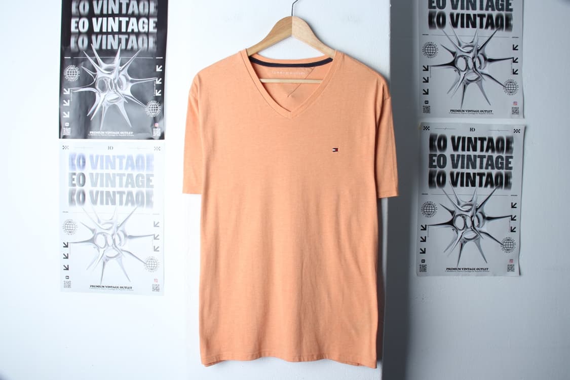 (L-XL) 타미힐피거 반팔 티셔츠 브이넥 주황 기본-H30366 상품이미지2