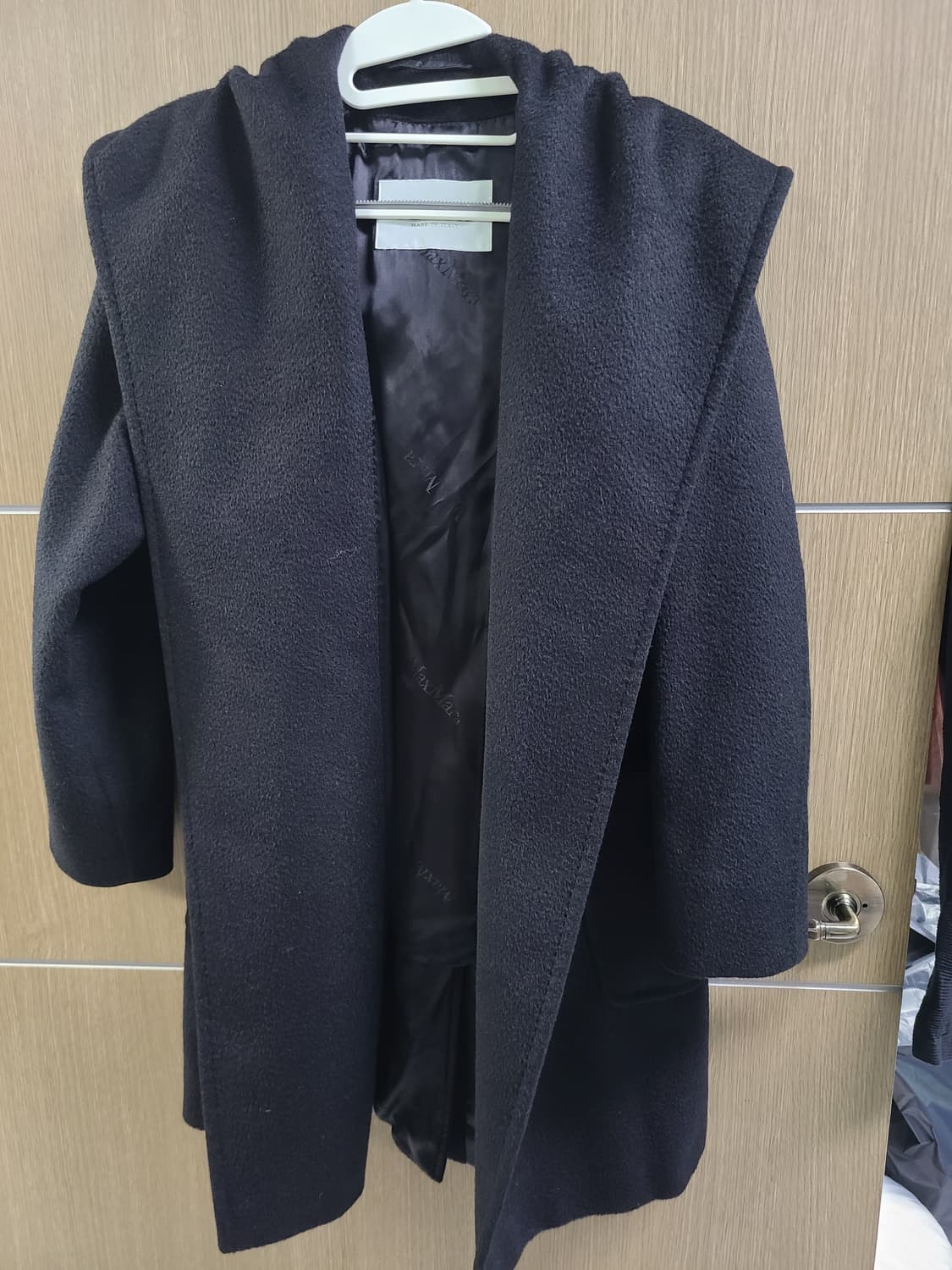 막스마라 낙타울 블랙 후드 코트 상품이미지1