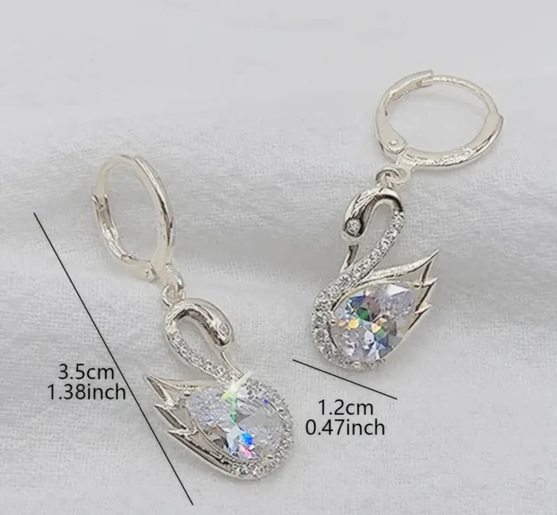 스완 디자인 실버 크리스탈 큐빅 귀걸이 상품이미지3