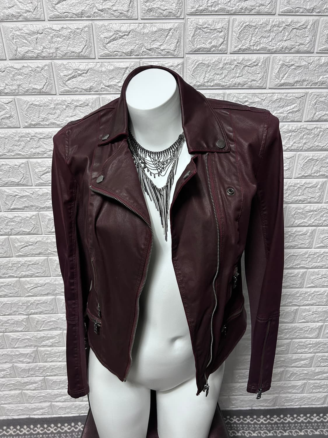 아르마니 코티드 버건디 라이더 자켓 상품이미지5