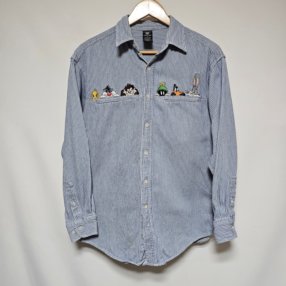 90's 워너브로스 루니툰즈 스트라이프 워크 셔츠 S사이즈 상품이미지1