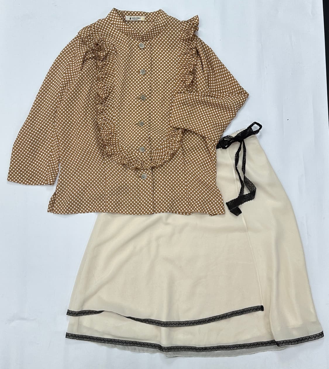 🤎슈슈룬 쇼콜라 도트 라떼갸루 코디세트🤎쉬폰 블라우스 레이스 랩스커트 상품이미지2