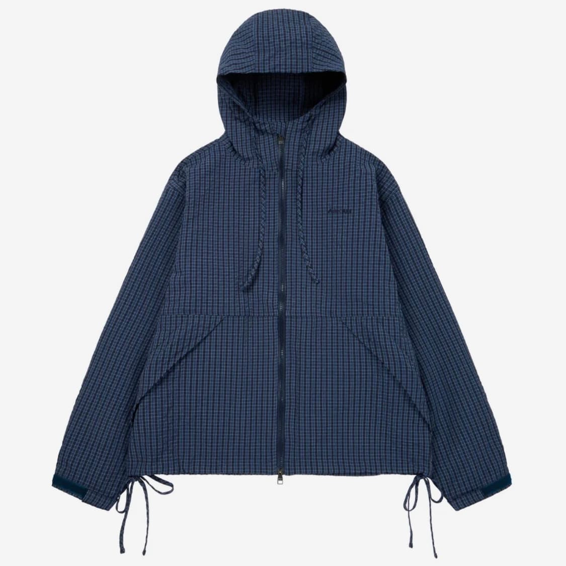 아캄 체크패턴 후드자켓 네이비 상품이미지1