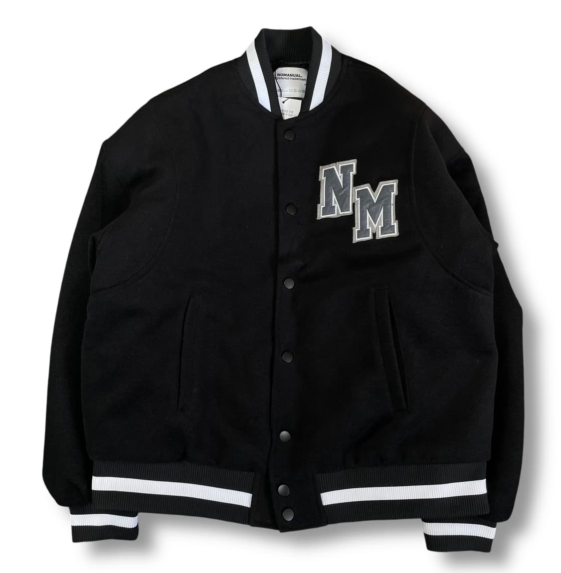 노매뉴얼 블랙 로고 패치 울 바시티 자켓 M 상품이미지1