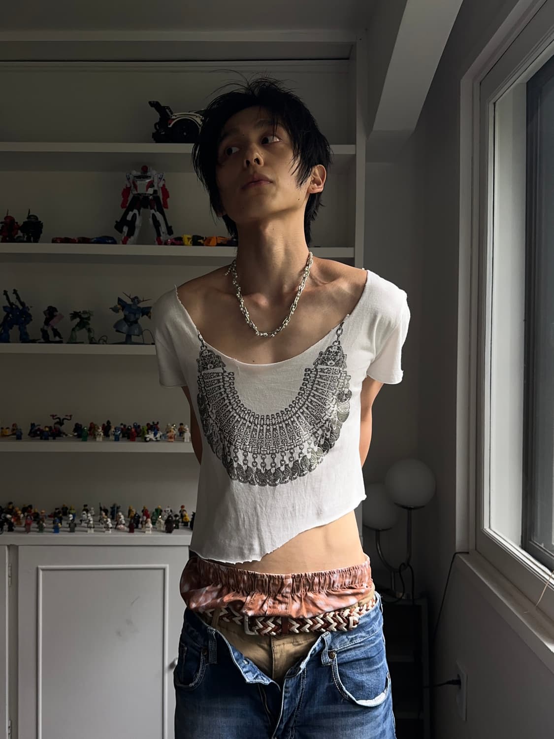체인 와이드 넥 크롭 티셔츠 상품이미지4