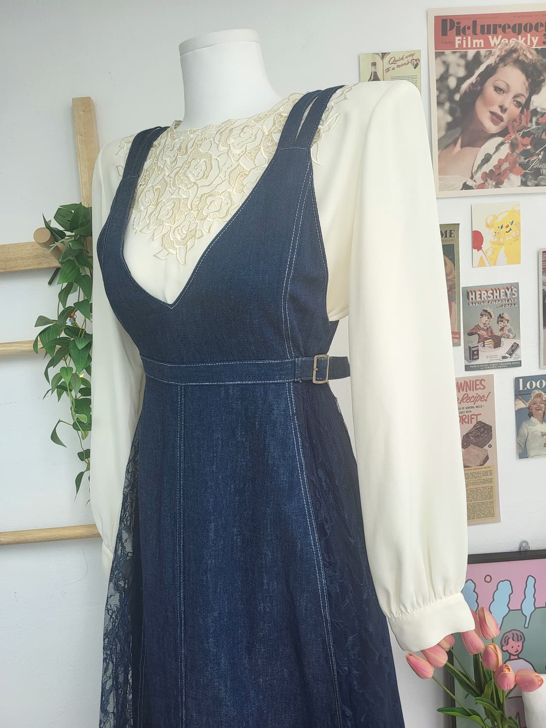 레이스 데님 멜빵 롱스커트 상품이미지9