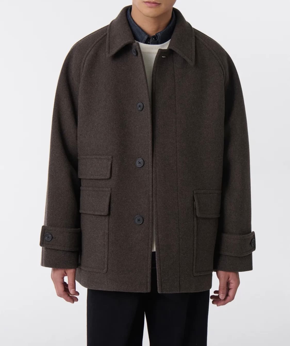 (무신사 스탠다드)울블렌드 오버사이즈 하프발마칸코트 [헤더 브라운] L 상품이미지2