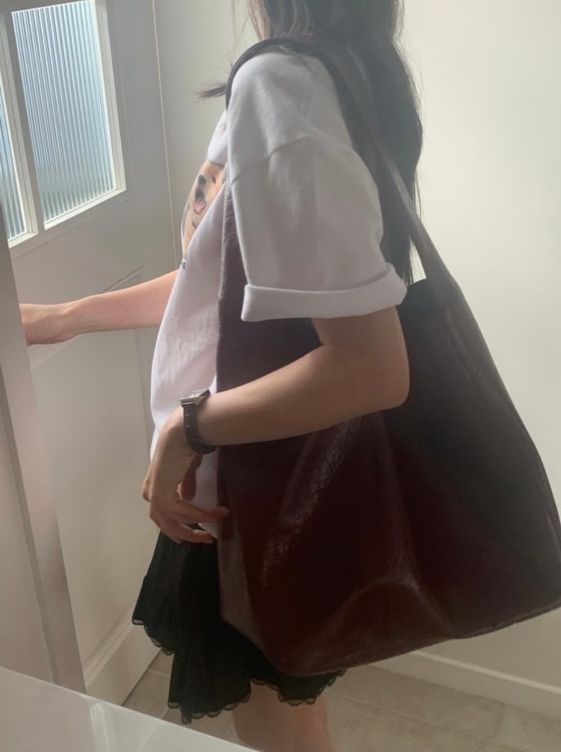 새상품) 버건디 레더 숄더백 가죽 레더 숄더백 보부상백 상품이미지5