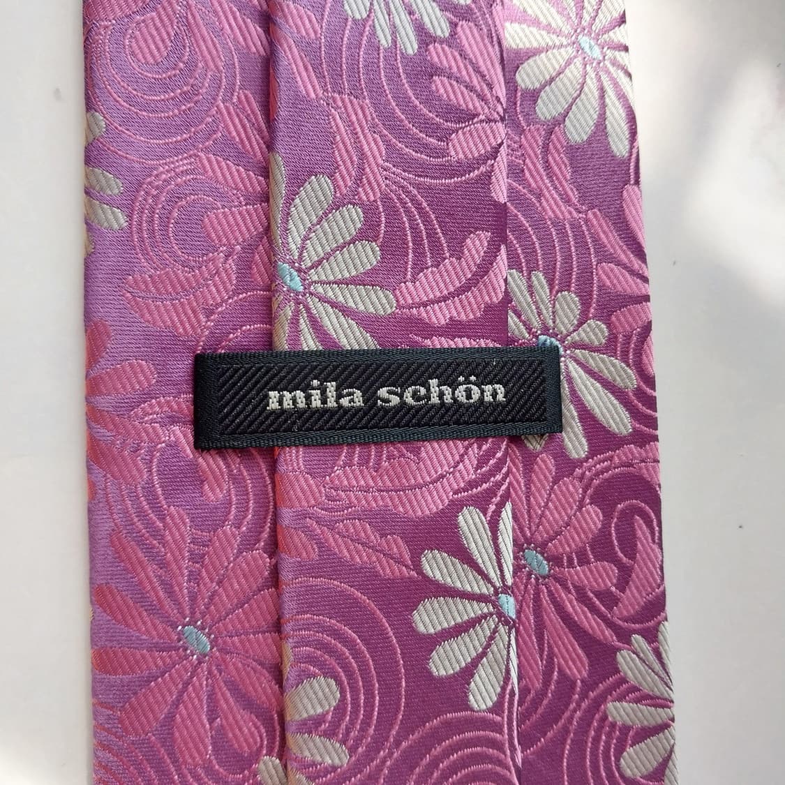 밀라숀 실크 핑크 플라워 자수 패턴 넥타이 9.9cm A+등급 K2362 상품이미지9