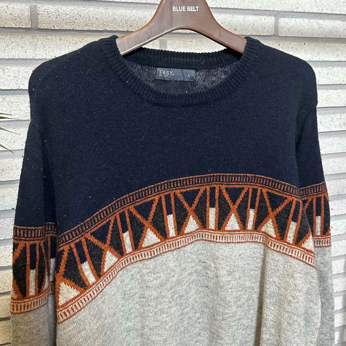 USA VINTAGE 배색 니트 기하학 패턴 디테일 네이비 그레이 상품이미지4