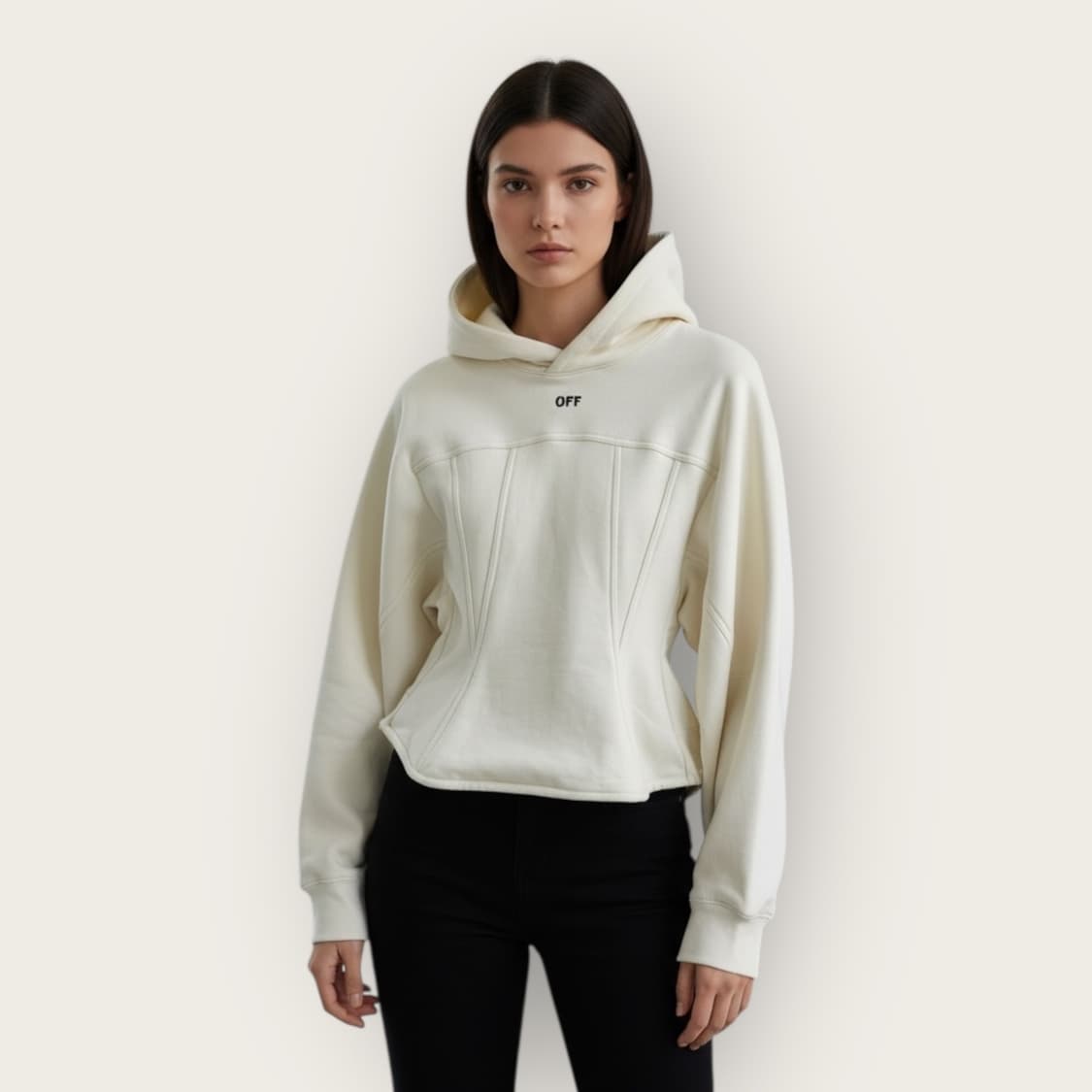 M/ 오프화이트 밑단크롭 후드티 상품이미지1