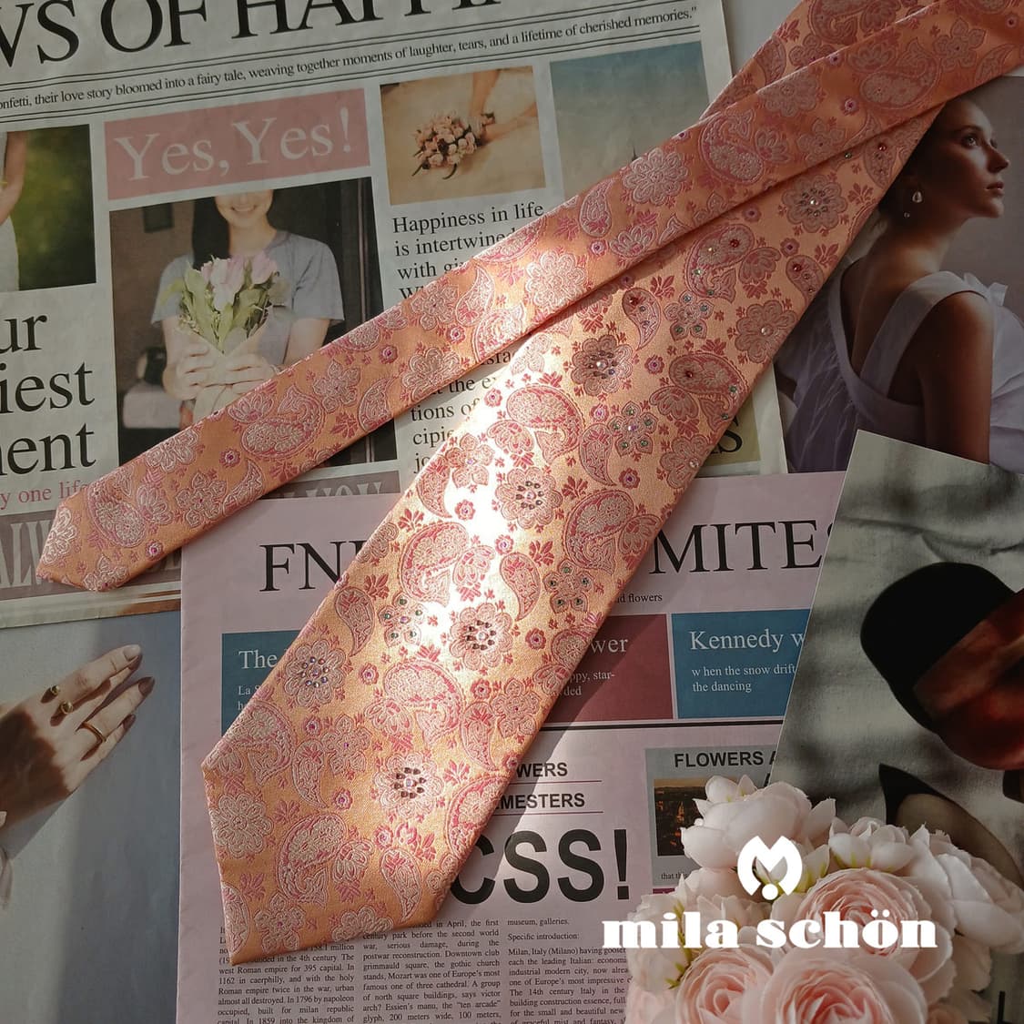 밀라숀 실크 살구 페이즐리 패턴 넥타이 9.4cm A+등급 A19403
 상품이미지1