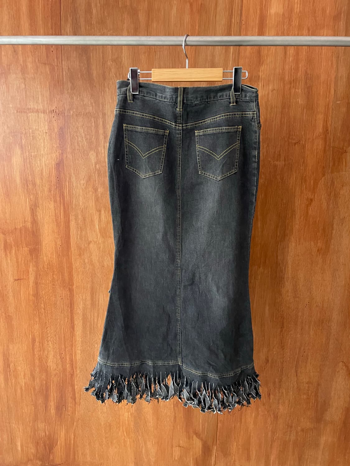 Grey fringe hem denim long skirt 상품이미지6