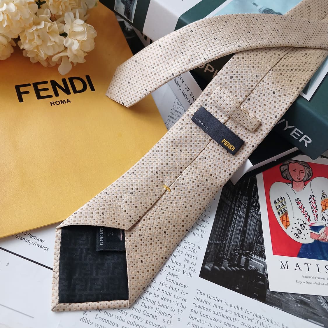 펜디 실크 베이지 주카 패턴 넥타이 8.2cm B등급 E868 상품이미지4