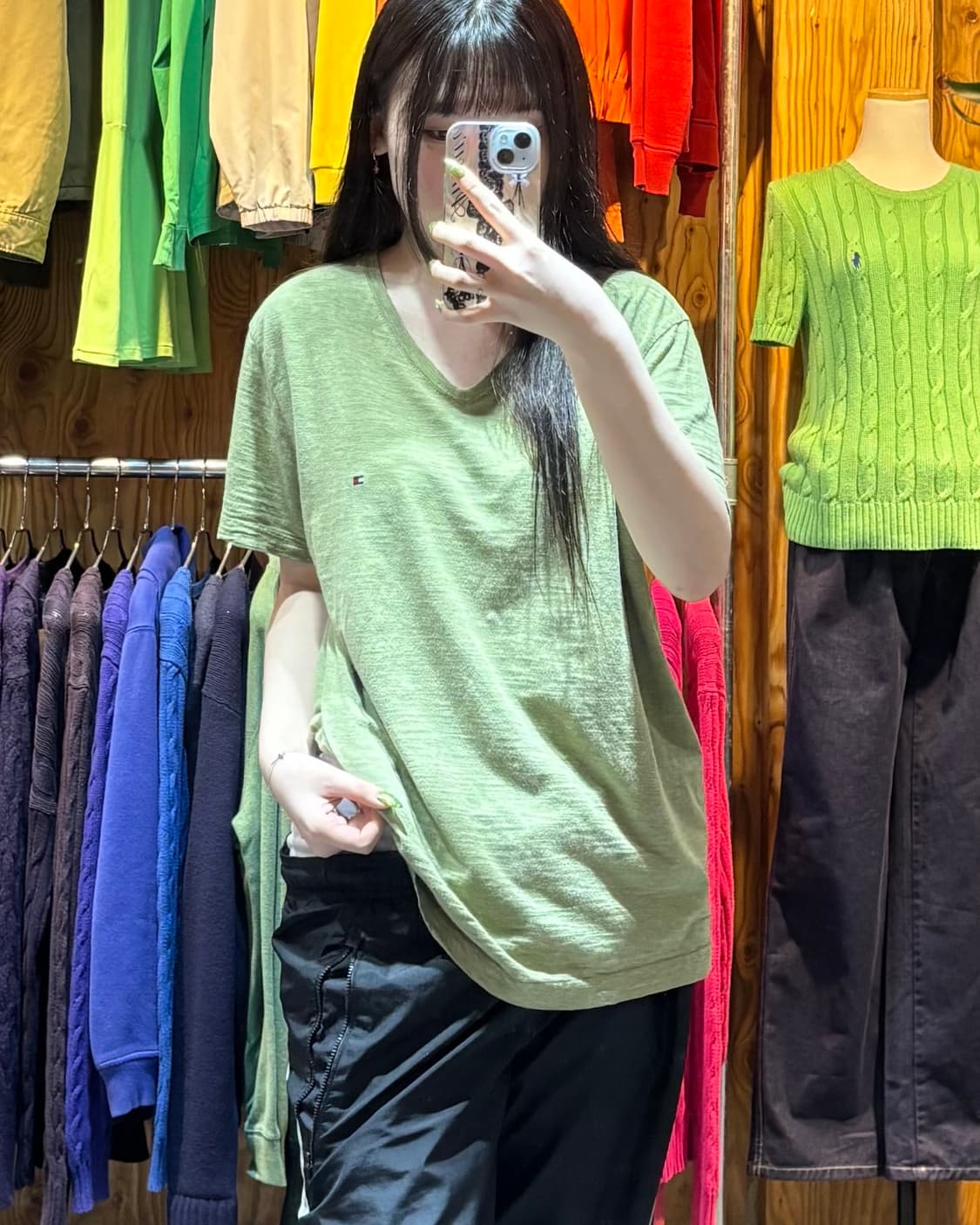 M 타미힐피거 아보카도 코튼 브이넥 반팔티 상품이미지1