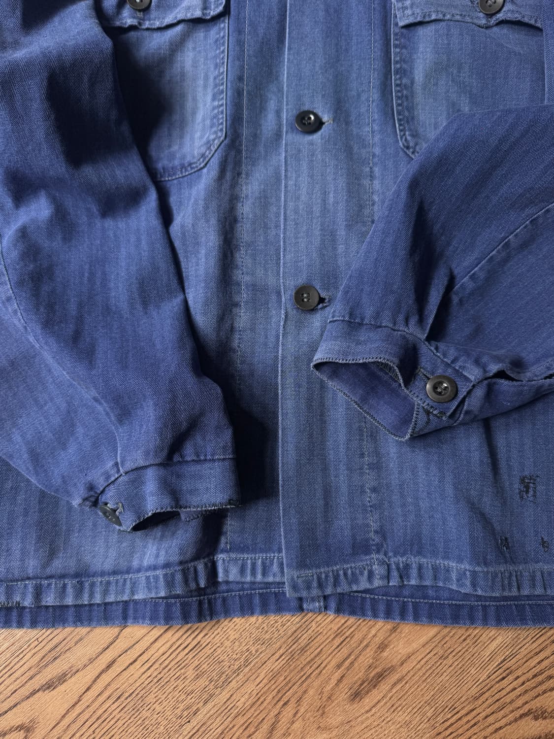 [L]90's 빈티지 페이딩 2포켓 헤링본 프렌치 워크자켓 상품이미지5