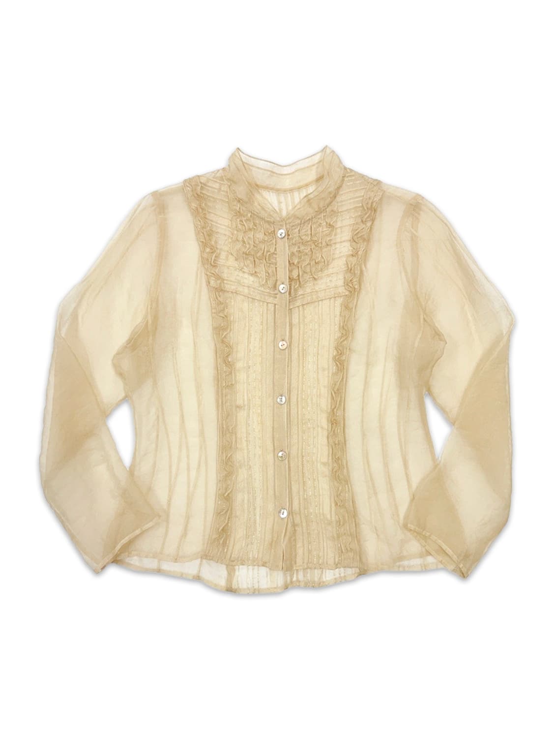 빈티지 시스루 옐로우 라인 프릴 셔츠 블라우스 상품이미지1