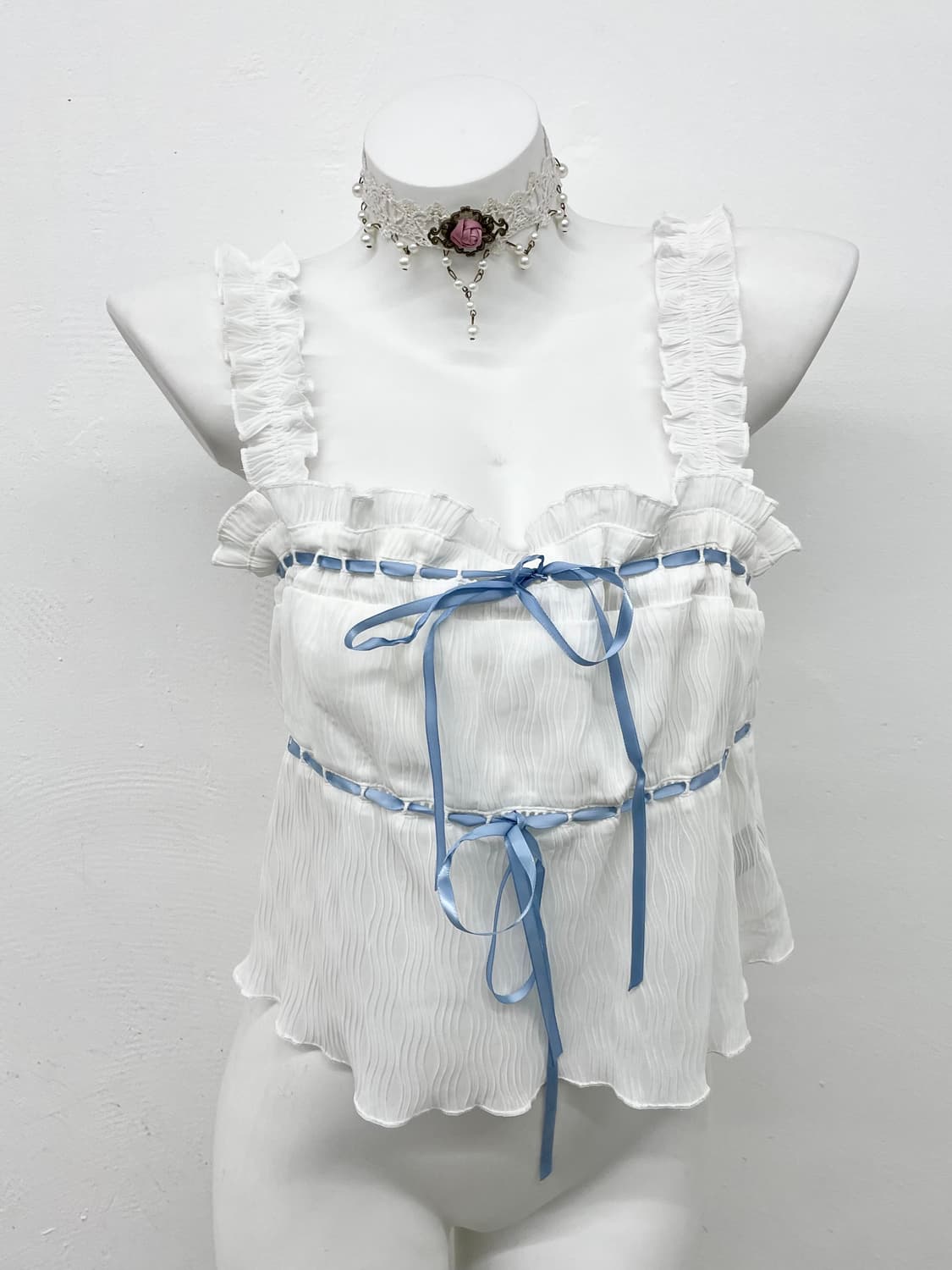 화이트 프릴 리본 뷔스티에 상품이미지1