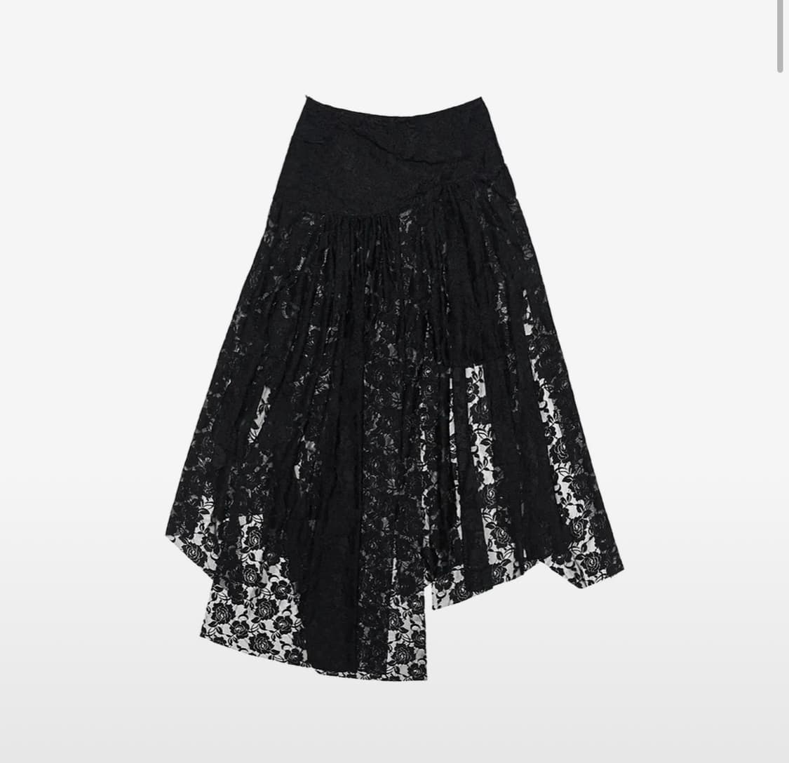 달링유어배드 LACE ASYMMETRIC 셔링 스커트 #BLACK M 상품이미지1