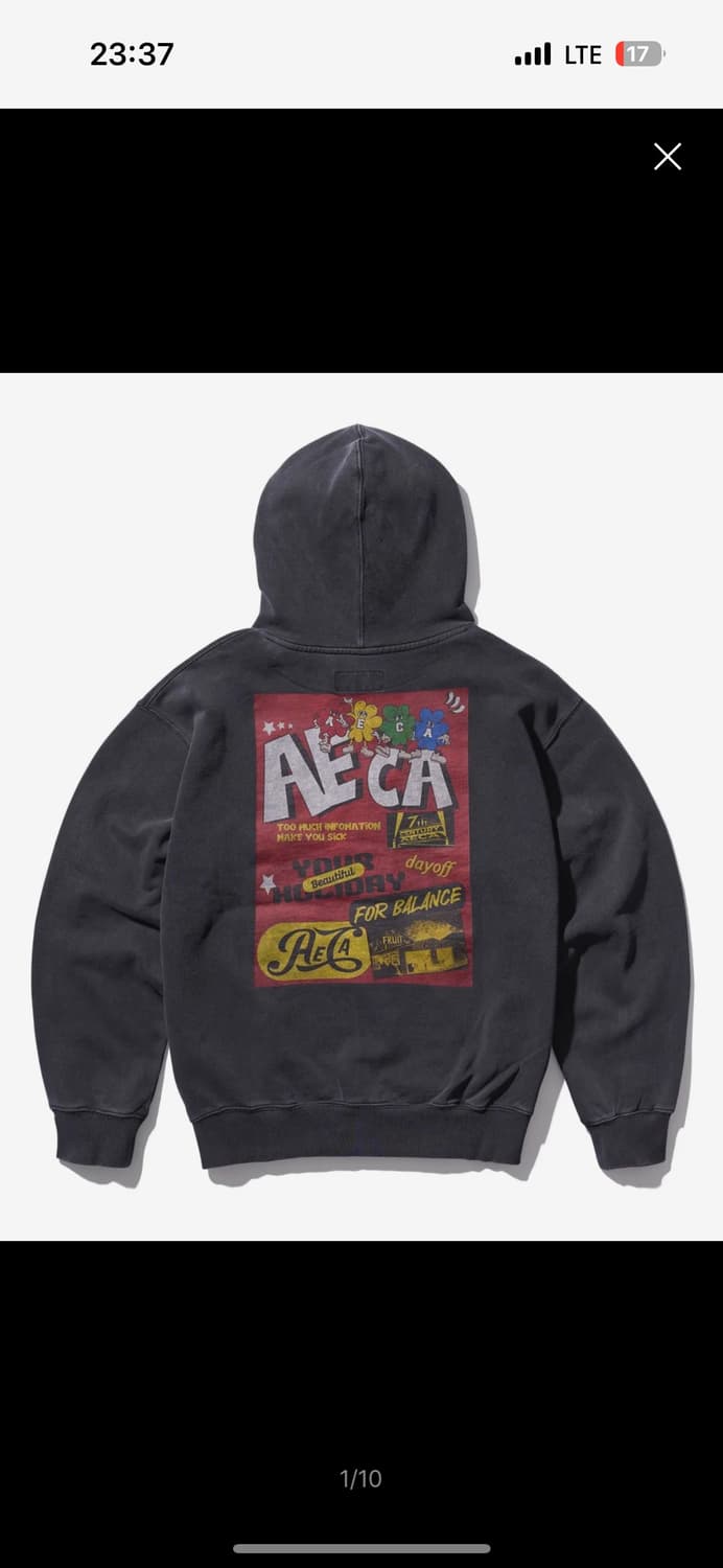 AECA 에이카 빈티지 프린팅 후드티 그레이 상품이미지1
