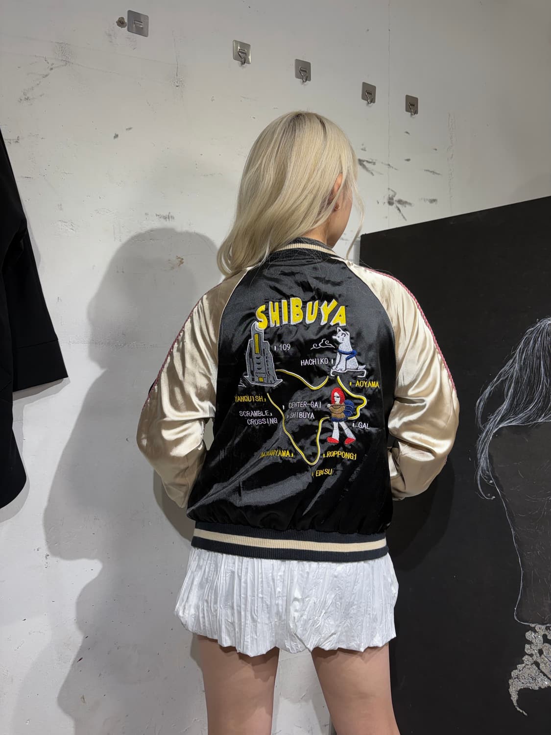 JPN 일본 빈티지 뱅퀴시 시부야 자수 사틴 스카쟌 수니베어 스카잔 상품이미지5