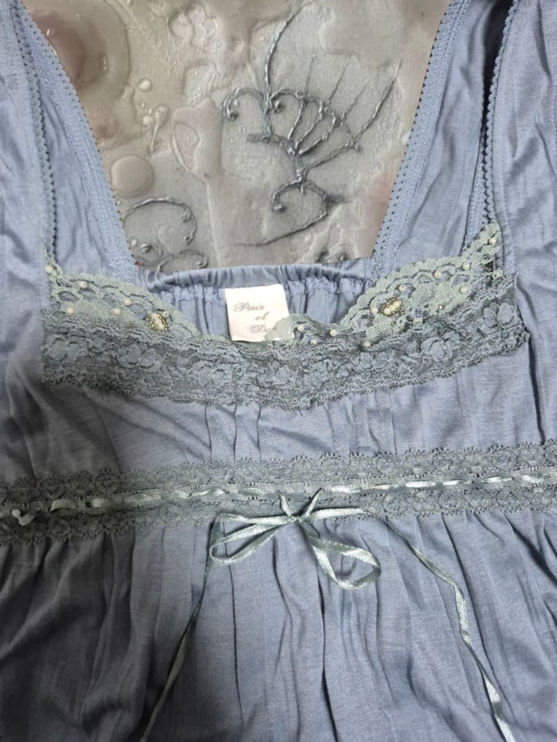 빈티지 레이스 뮤트 블루 슬립 슬리브리스 나시 엑시즈팜 상품이미지3