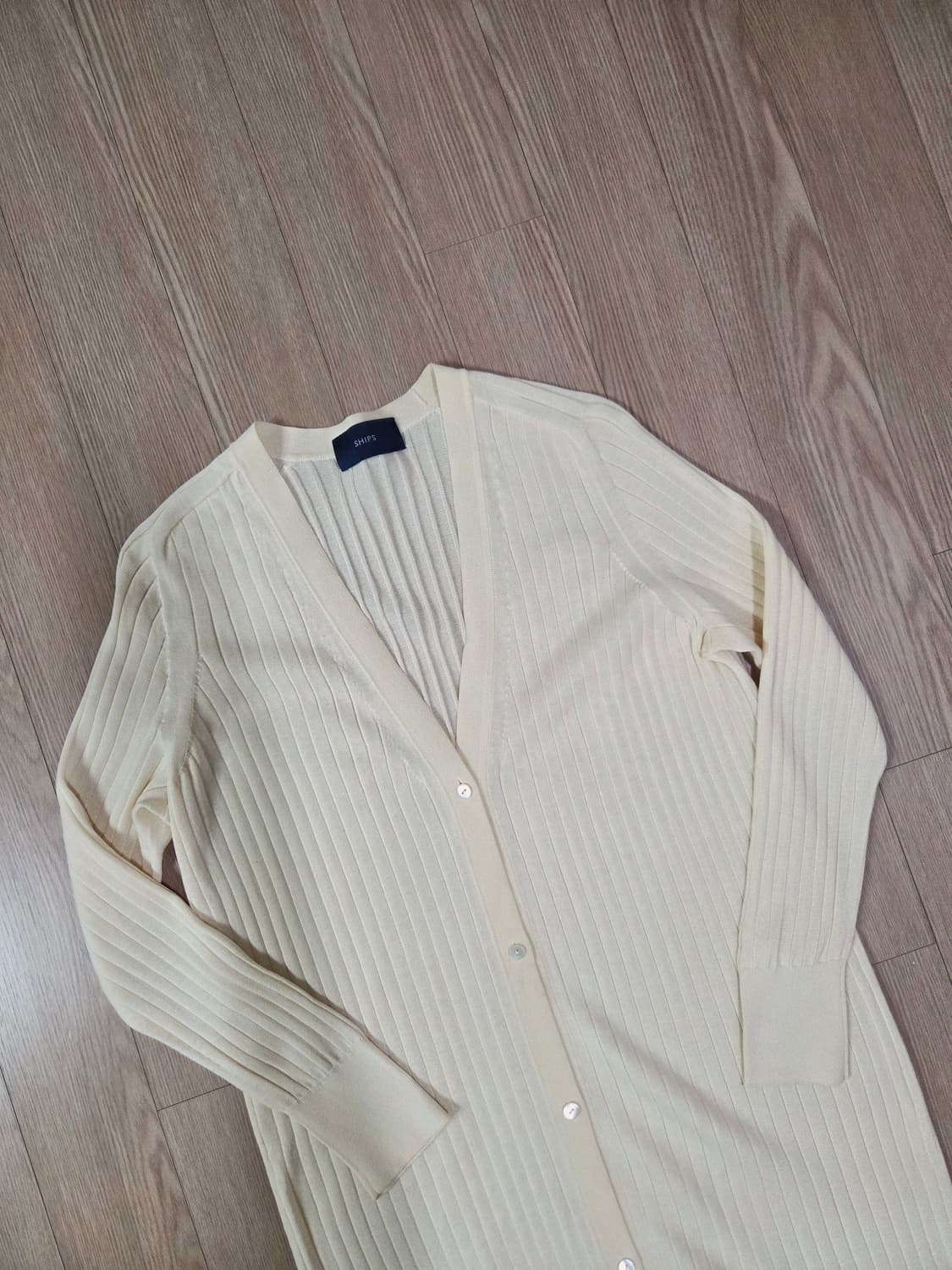 쉽스 라이트 베이지 골지 롱 원피스 카디건 상품이미지2