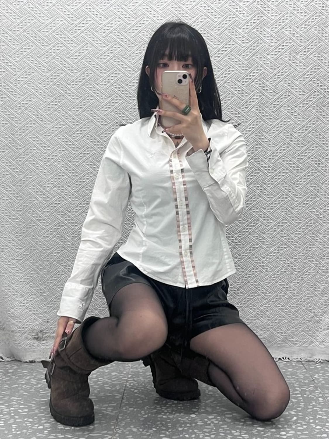 버버리 빈티지 페미닌 화이트크림 노바체크 셔츠 XL C11877 상품이미지1