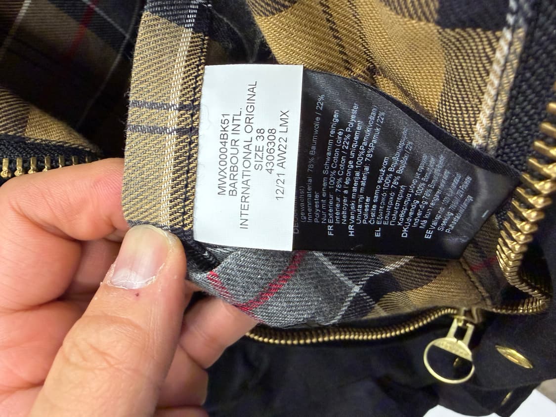 바버 인터내셔널 왁스 자켓 38사이즈 상품이미지5
