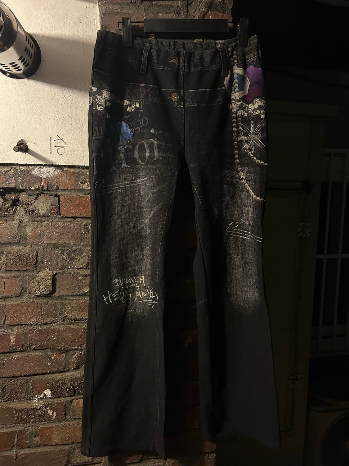 2000s JPN 고딕 트롱프뢰유 프린팅 블랙 팬츠 상품이미지1