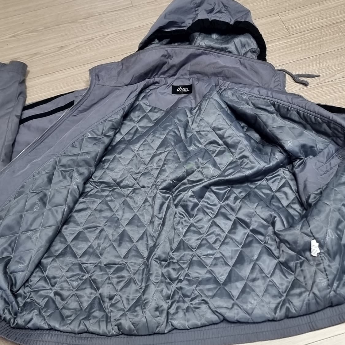 80s 한국제 아식스 바람막이 후드 자켓 그레이(105) 상품이미지5