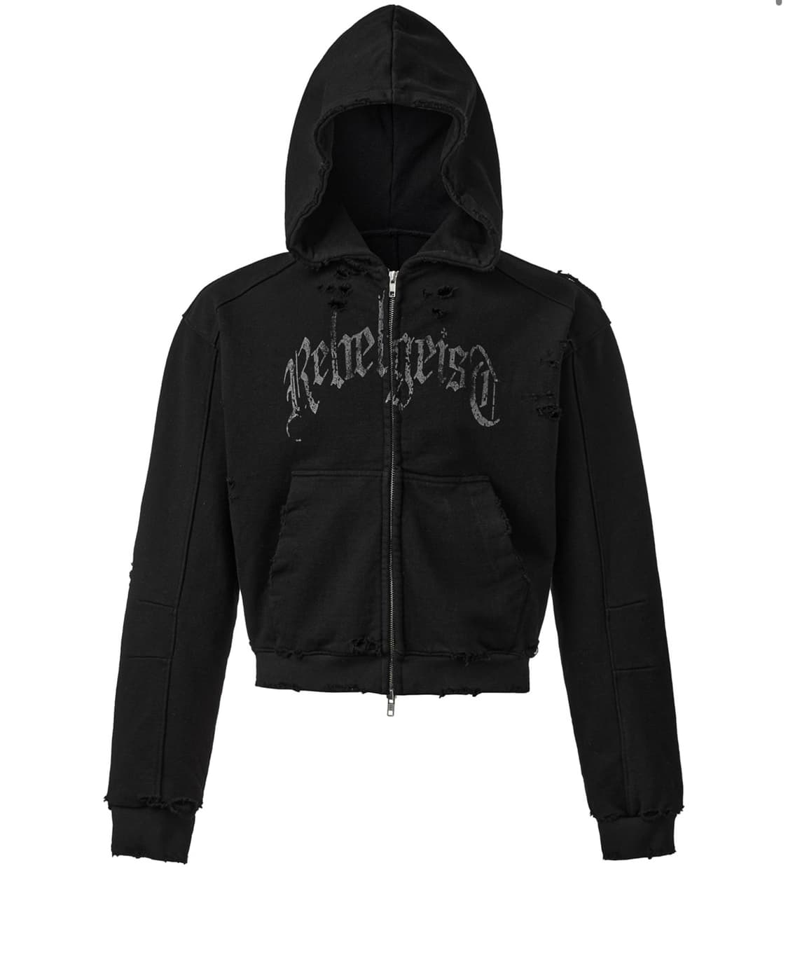 damaged crop zip-up hoodie - black 상품이미지1