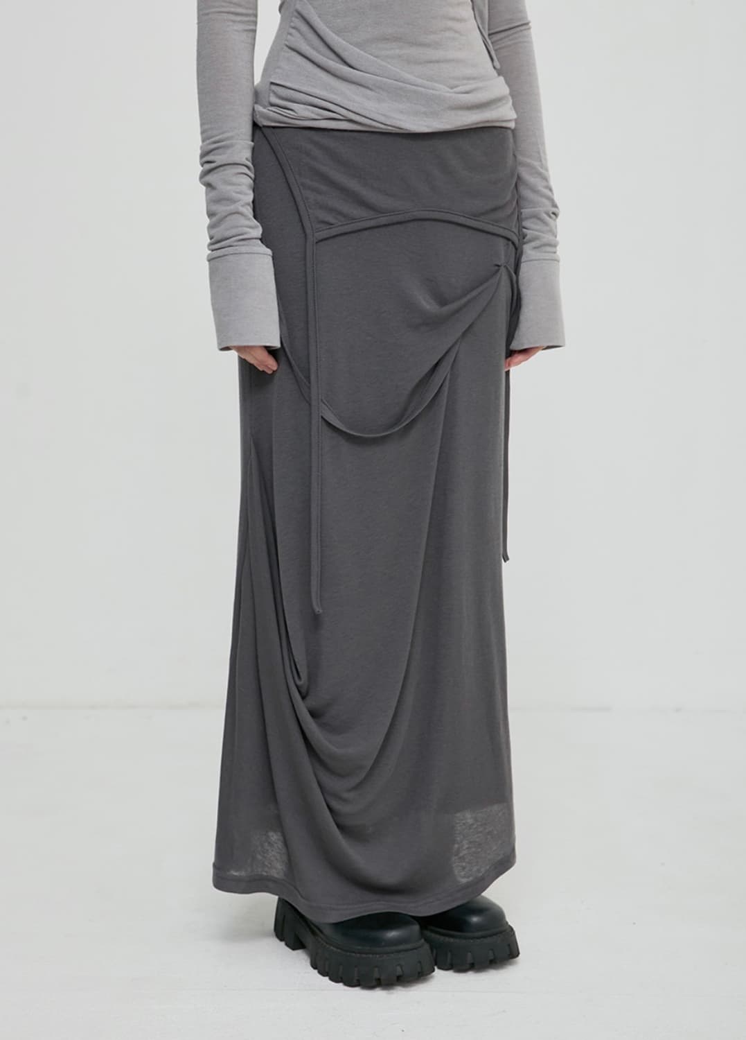 flareup 플레어업 드레이프 롱스커트 다크그레이 상품이미지3