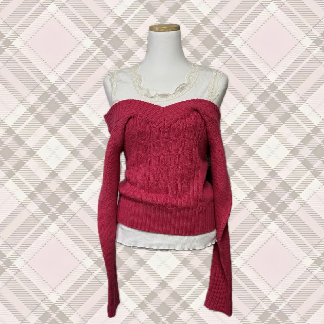 엑시즈팜 택포3개 코디세트 오프숄더니트+레이스나시+스커트 상품이미지2