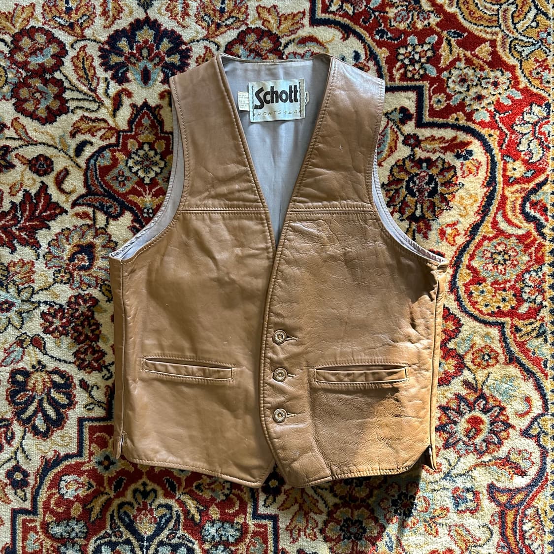 70S Schott Sportswear 카멜 레더 베스트 - M 상품이미지1