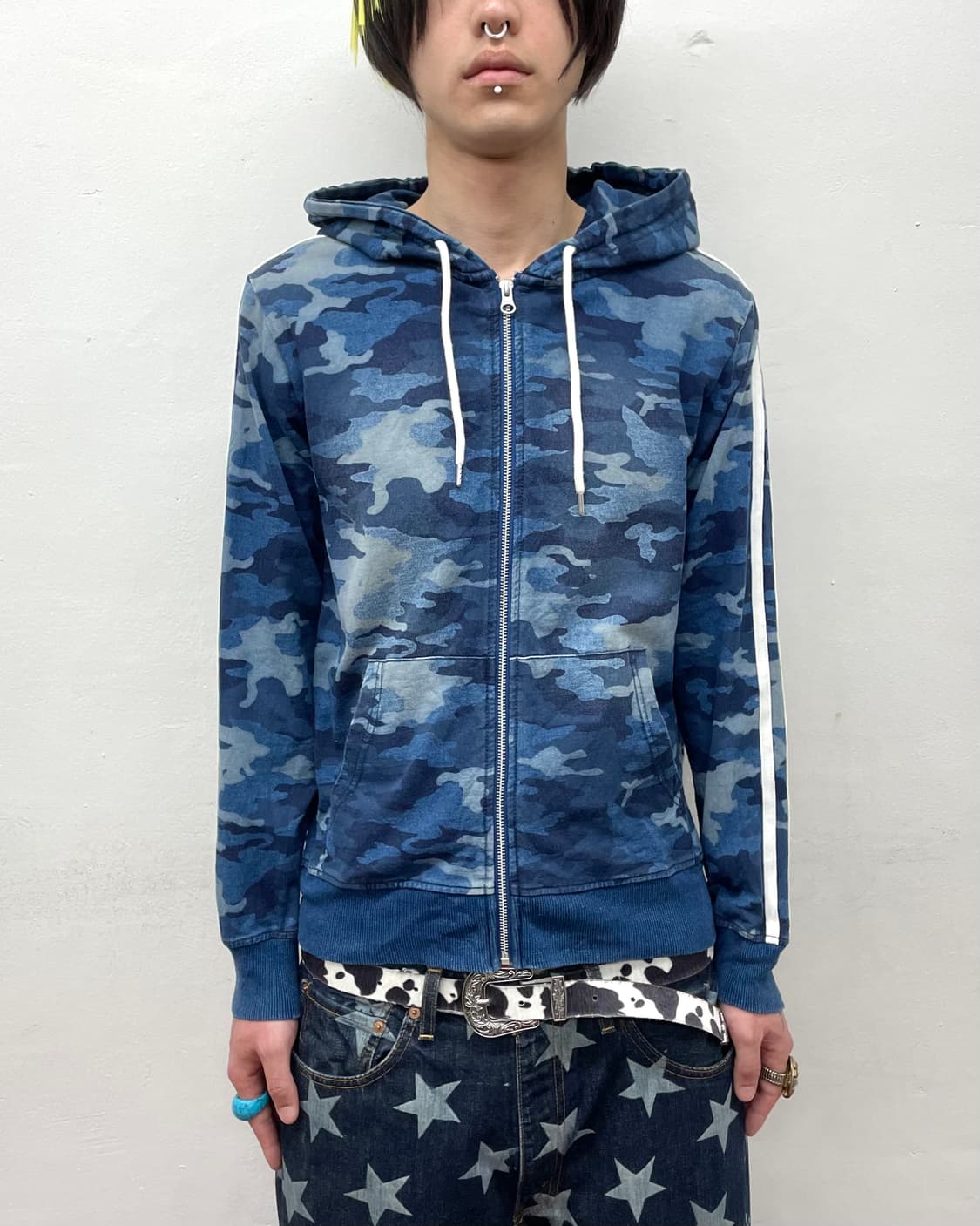 Blue Camo Stripe Hooded Zip-Up  상품이미지1