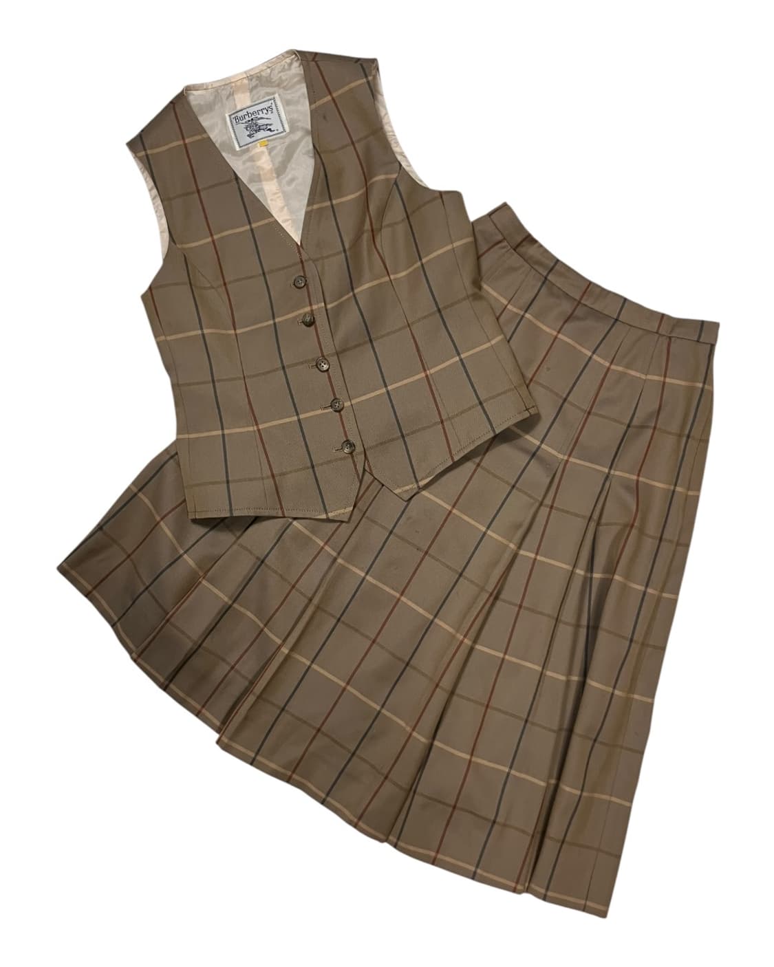 버버리 체크 베스트 플리츠 스커트 셋업 XS 상품이미지1