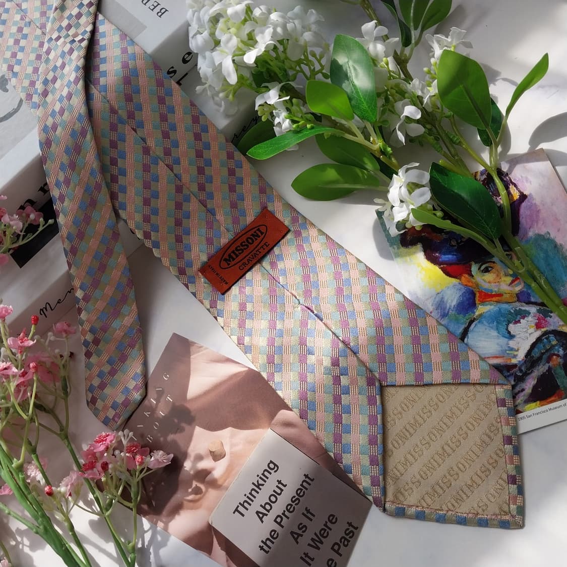 미쏘니 넥타이 베이지 체크 패턴 9.2cm A+등급 K2202 상품이미지4