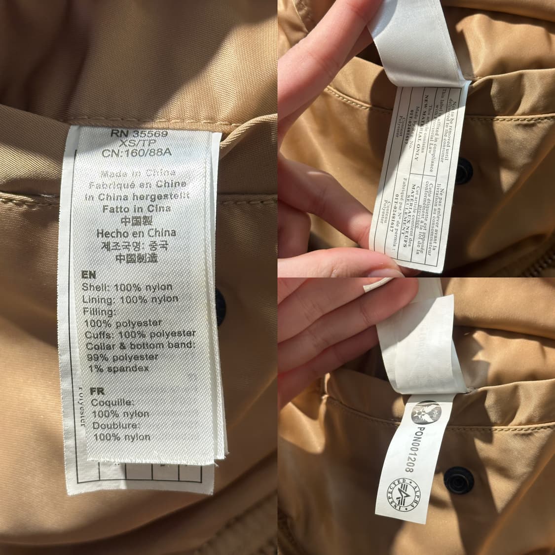 알파인더스트리 ma-1 자켓 베이지 (XS-S) 상품이미지9