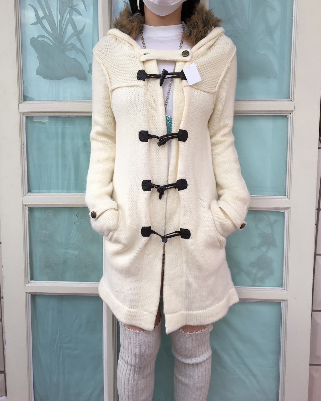 Fake fur hood duffle button cardigan 상품이미지7