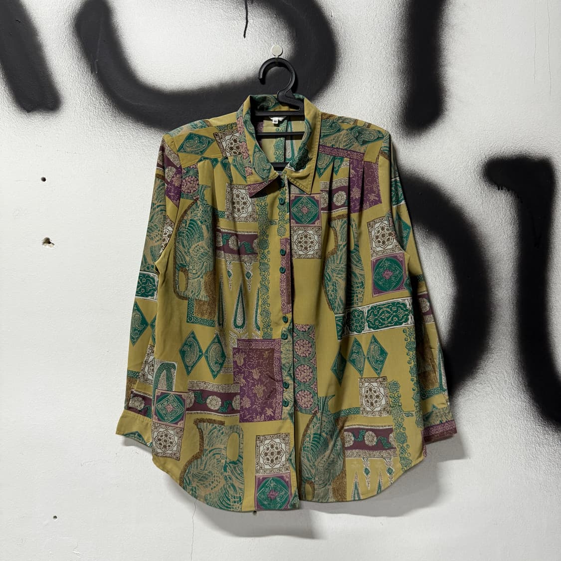 VTG 빈티지 멀티 컬러 에스닉 바로크 패턴 핀턱 셔츠 상품이미지1