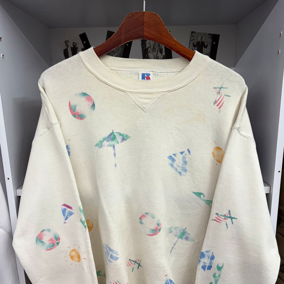 (L) 80s 러셀 파스텔 수채화 프린팅 맨투맨 made in USA  상품이미지2