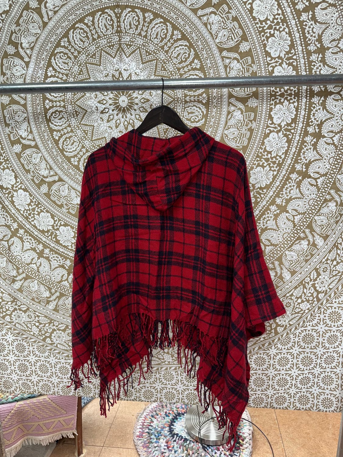 빈티지 체크 타탄 후드 판쵸  상품이미지6