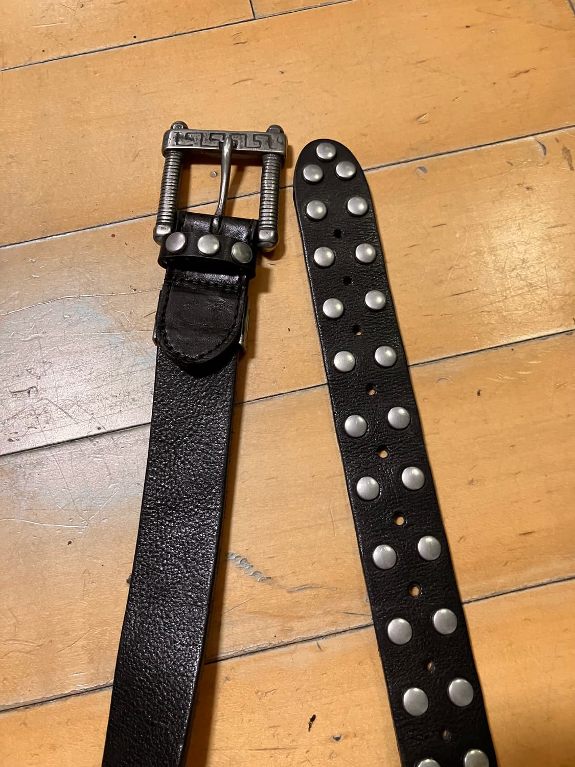 vintage 90s 너트 디테일 빅 버클 레더 스터드 벨트 상품이미지3
